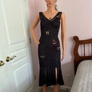 Dior Black Midi Dress with Colorful Embellishments